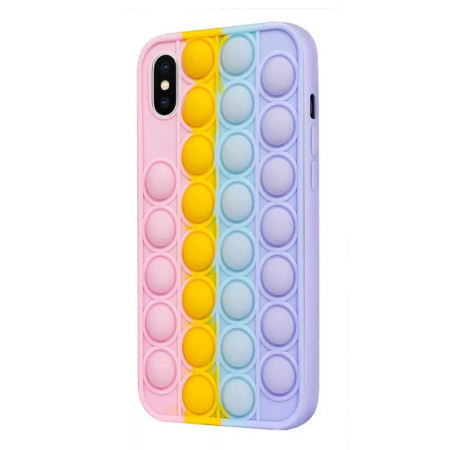 Husa compatibila cu Apple iPhone XS, Interactiv POP IT, Push Bubble Antisoc, Jucarie Antistres, Flexible, Rainbow, Multicolor