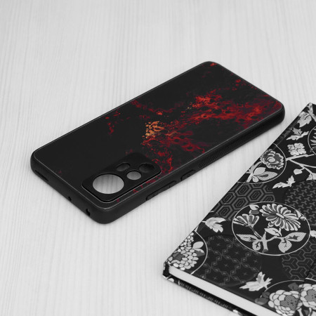 Husa Glaze Glass Top G compatibila cu Xiaomi 12, Slim Glow, HTPMAG, Red Nebula