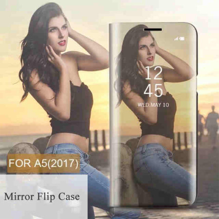 Husa Kickstand Mirror, Functie Stand, Capac translucid, Design elegant compatibila cu Samsung Galaxy A5 2017, Gold