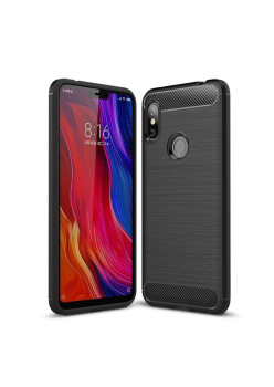 Husa de telefon Carbon Premium Protect , Xiaomi Redmi Note 6, 6 nivele de protectie, Finisaj metalic, Slim, Black