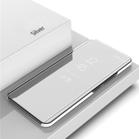 Husa Kickstand Mirror Effect, Functie de stand compatibila cu Apple iPhone XS Max , Silver , Clear LCD Screan Cover