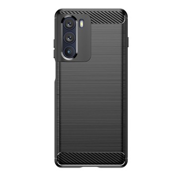 Husa Carbon Fiber compatibila cu Motorola Moto G200 5G, Flexibila, HTPMAG Protect, Black
