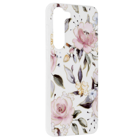 Husa compatibila cu Samsung Galaxy S23 Plus, Marble Floral, Alb