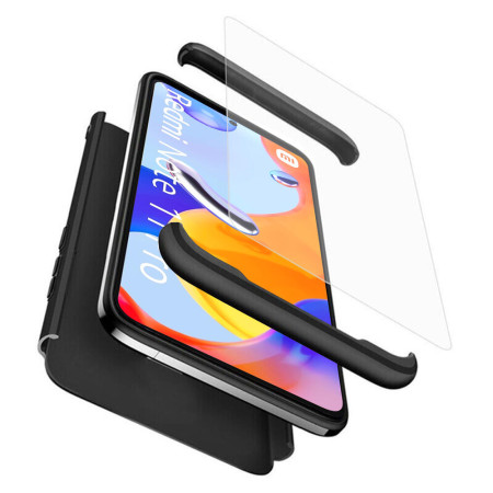 Husa Optim Cover 360° compatibila cu Xiaomi Redmi Note 11 Pro 5G, Fata/Spate si Folie Pet, PC Shockproof, Negru