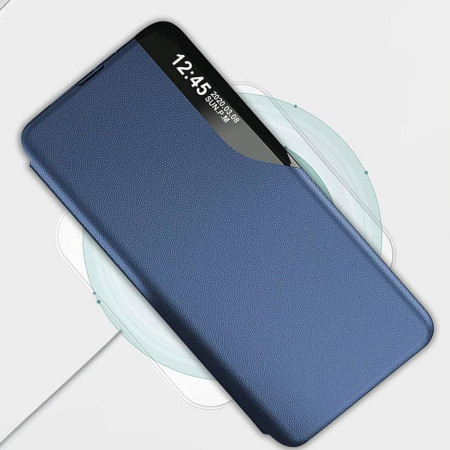 Husa Flip din Piele compatibila cu Samsung Galaxy S22 Ultra, HTPMAG,E-Fold, Dark Blue