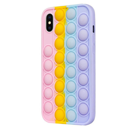 Husa compatibila cu Apple iPhone X, Interactiv POP IT, Push Bubble Antisoc, Jucarie Antistres, Flexible, Rainbow, Multicolor