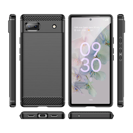 Husa Carbon Fiber compatibila cu Google Pixel 6a, Flexibila, HTPMAG Protect 421.21, Black