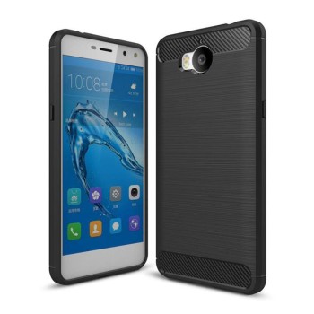 Husa de telefon Carbon Premium Protect, Huawei Y5 2017, 6 nivele de protectie, Finisaj metalic, Slim, Black