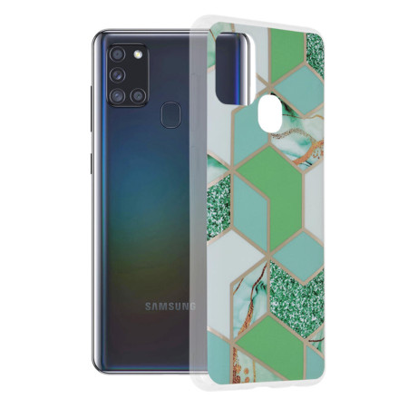 Husa compatibila cu Samsung Galaxy A21s, Abstract Marble, Hex Fashion, Green