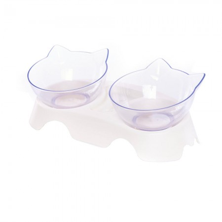 Set Bol dublu pentru hranire pisici,hrana uscata sau umeda si pentru apa,13,5 cm x 8 cm, HTP43334