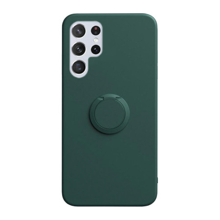 Husa Soft Liquid compatibila cu Samsung Galaxy S22 Ultra, interior cu piele Alcantara, 360° Inel Rotativ cu Magnet Auto, Forest Green