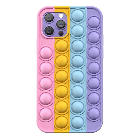 Husa compatibila cu Apple iPhone 12 Pro, Interactiv POP IT, Push Bubble Antisoc, Jucarie Antistres, Flexible, Rainbow, Multicolor