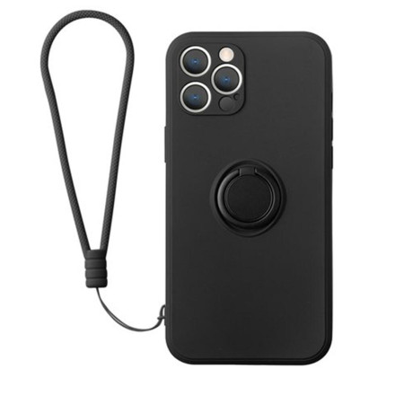Husa compatibila cu Apple iPhone 13 Pro, interior Microfibra, 360° Inel Rotativ cu Magnet Auto, Snur inclus, Negru