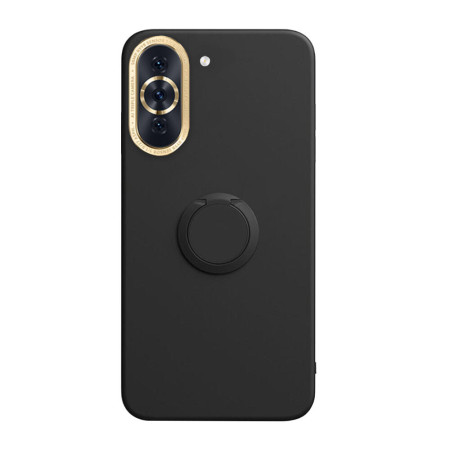 Husa Soft Liquid compatibila cu Huawei Nova 10 Pro, interior cu piele Alcantara, 360° Inel Rotativ cu Magnet Auto, Negru