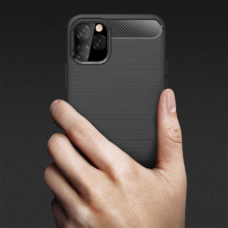 Husa HTPMAG de telefon de tip Carbon, Premium Protect, Armor, Apple iPhone 11 Pro / XI Pro, Finisaj metalic, Negru