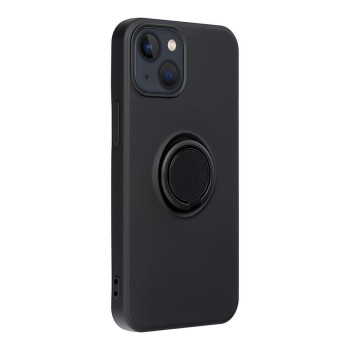 Husa Soft Liquid compatibila cu Apple iPhone 14 Plus, interior cu piele Alcantara, 360° Inel Rotativ cu Magnet Auto, Negru