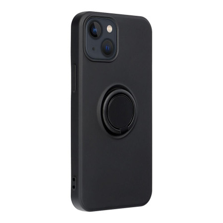 Husa Soft Liquid compatibila cu Apple iPhone 14 Plus, interior cu piele Alcantara, 360° Inel Rotativ cu Magnet Auto, Negru
