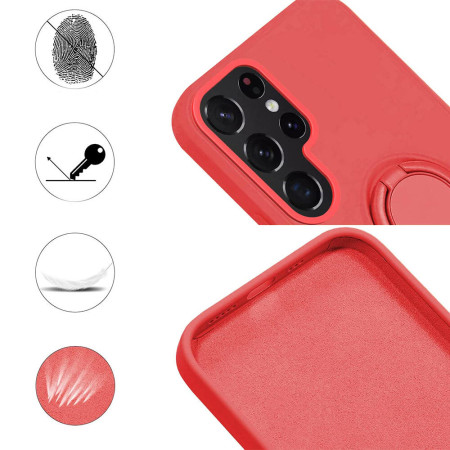 Husa Liquid compatibila cu Samsung Galaxy S22 Ultra, Interior cu Piele Alcantara, 360 Suport Inel Rotativ cu Magnet Auto, Rosu 23.234