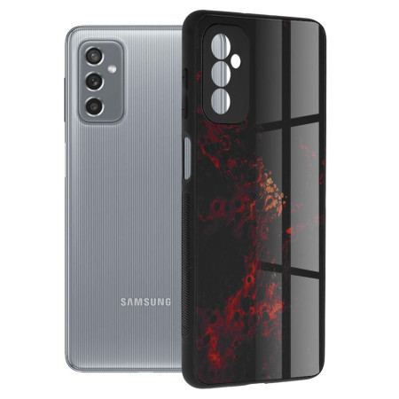 Husa Glaze Glass Top G compatibila cu Samsung Galaxy M52 5G, Slim Glow, HTPMAG, Red Nebula