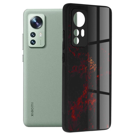 Husa Glaze Glass Top G compatibila cu Xiaomi 12, Slim Glow, HTPMAG, Red Nebula