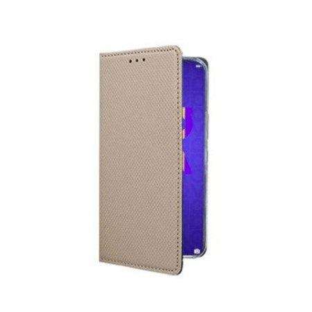 Husa Samsung Galaxy A21 - tip Carte, premium book, inchidere magnetica, Gold, Htphone