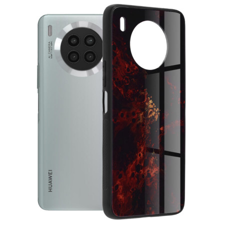 Husa Glaze Glass Top G compatibila cu Huawei Nova 8i, Slim Glow, HTPMAG, Red Nebula