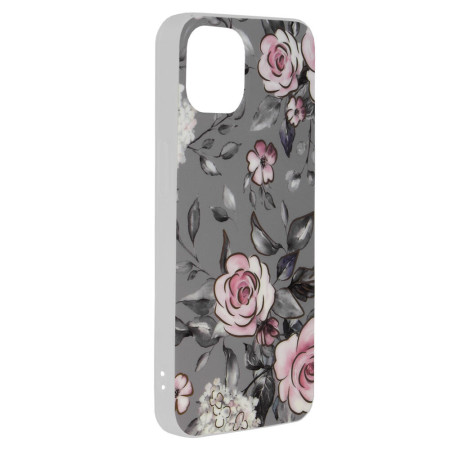 Husa Marble Flower pentru iPhone 13, Slim IOA, Grey
