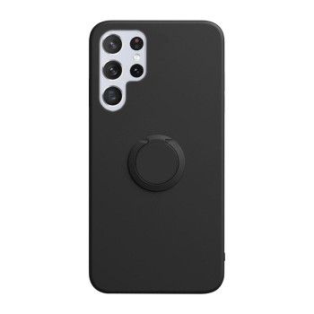 Husa Soft Liquid compatibila cu Samsung Galaxy S22 Ultra, interior cu piele Alcantara, 360° Inel Rotativ cu Magnet Auto, Black