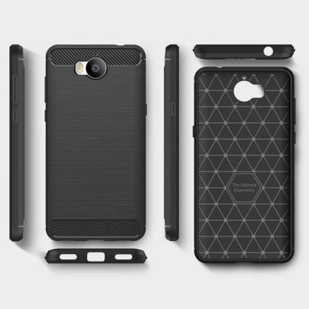 Husa de telefon Carbon Premium Protect, Huawei Y5 2017, 6 nivele de protectie, Finisaj metalic, Slim, Black