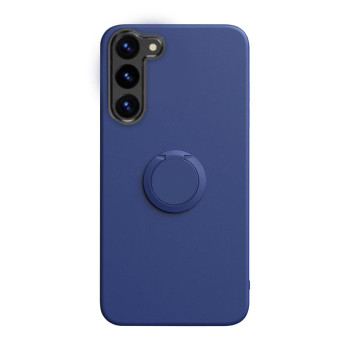 Husa Soft Liquid compatibila cu Samsung Galaxy S23, interior cu piele Alcantara, 360° Inel Rotativ cu Magnet Auto, Albastru