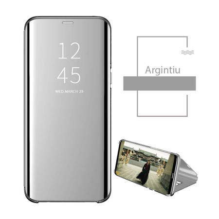 Husa Kickstand Mirror, Functie Stand, Capac translucid, Design elegant, Huawei Mate 20 Lite , Argintiu
