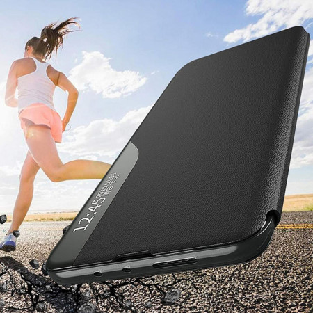 Husa Flip din Piele compatibila cu Xiaomi Redmi 10C,  E-Fold, Black