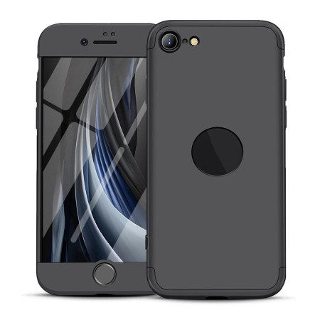Husa Full Cover 360° compatibila cu Apple Iphone SE2 / SE 2020 cu gaura logo (fata + spate + folie Pet) din plastic ,Negru