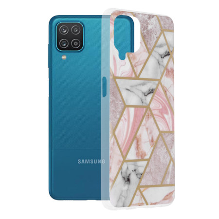 Husa compatibila cu Samsung Galaxy A12, Abstract Marble, Hex Fashion, Pink