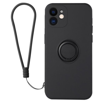 Husa compatibila cu Apple iPhone 12, interior Microfibra, 360° Inel Rotativ cu Magnet Auto, Snur inclus, Negru