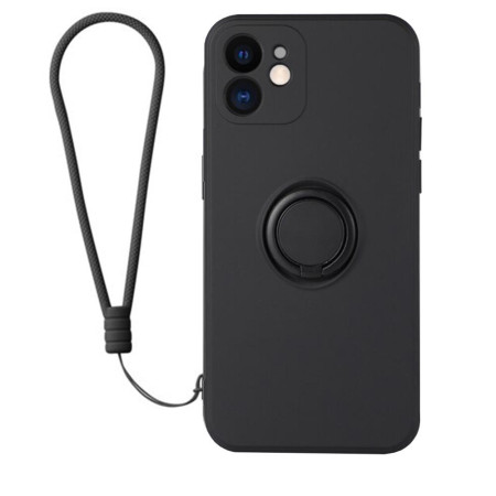 Husa compatibila cu Apple iPhone 12, interior Microfibra, 360° Inel Rotativ cu Magnet Auto, Snur inclus, Negru