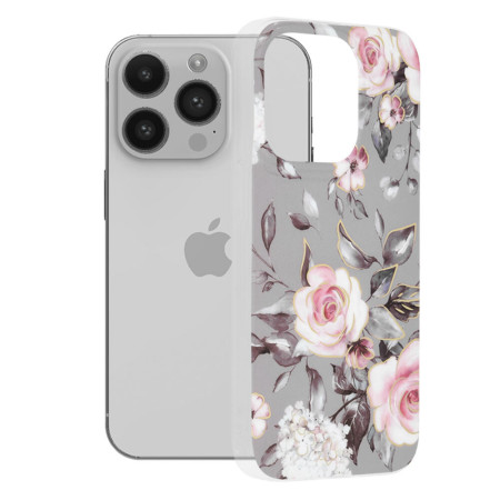 Husa compatibila cu Apple iPhone 14 Pro, Marble Floral, Gri