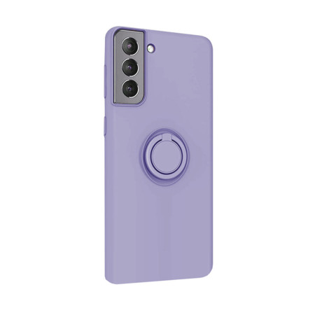 Husa Soft Liquid compatibila cu Samsung Galaxy S21 FE, interior cu piele Alcantara, 360° Inel Rotativ cu Magnet Auto, Mov