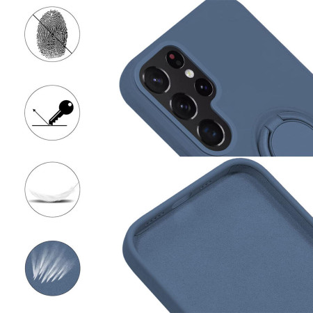 Husa Liquid compatibila cu Samsung Galaxy S22 Ultra, Interior cu Piele Alcantara, 360 Suport Inel Rotativ cu Magnet Auto, Albastru 23.234
