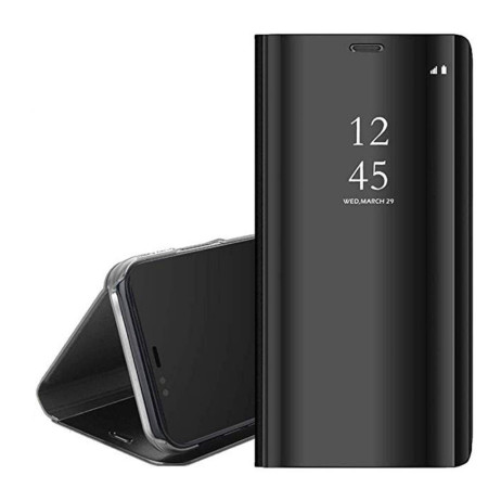Husa Kickstand Mirror Effect, Functie de stand, Huawei P30 Pro, Black, Clear LCD Screan Cover