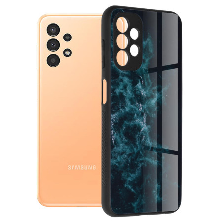 Husa Glaze Glass Top G compatibila cu Samsung Galaxy A13 4G, Slim Glow, HTPMAG, Blue Nebula