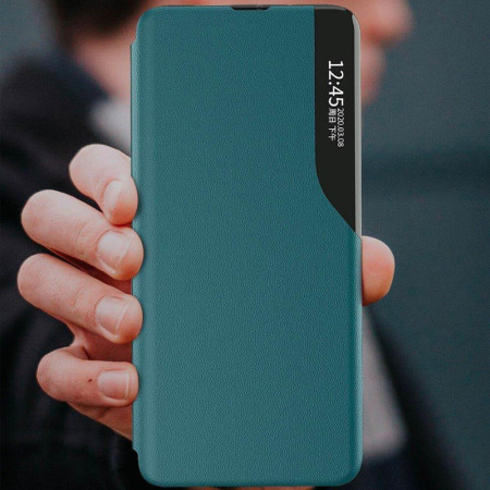 Husa premium tip carte compatibila cu Apple iPhone 13 Mini, ,HTP®,E-Fold, Dark Green