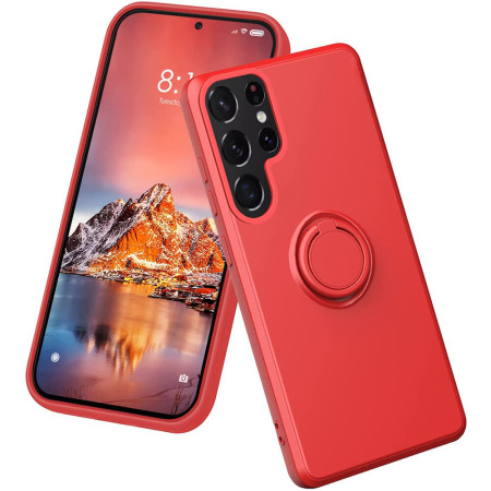 Husa Liquid compatibila cu Samsung Galaxy S22 Ultra, Interior cu Piele Alcantara, 360 Suport Inel Rotativ cu Magnet Auto, Rosu 23.234