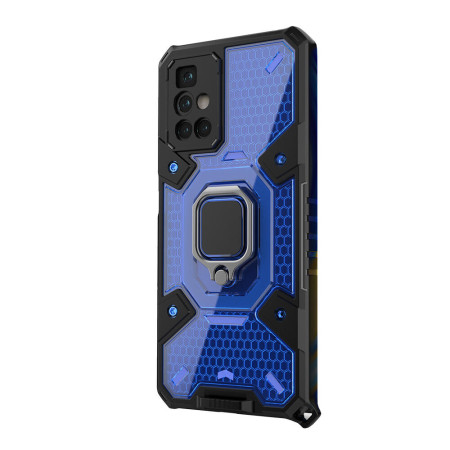 Husa compatibila cu Xiaomi Redmi 10, Optim Ring Inel Rotativ Magnetic, Ultra Care, Hexa Honeycomb HTPMAG, Blue