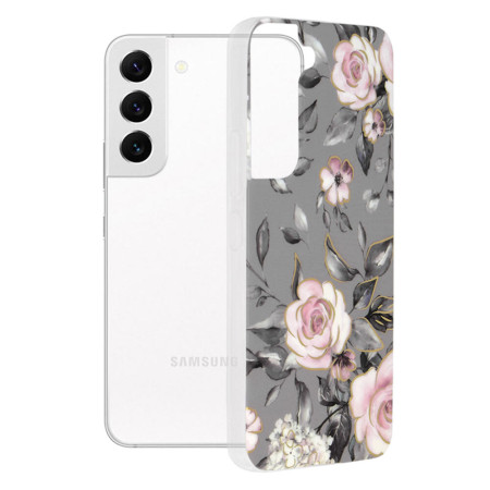 Husa Marble Flower pentru Samsung Galaxy S22, Slim IOA, Grey