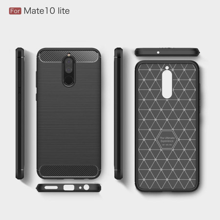 Husa de telefon Carbon Premium Protect , Huawei Mate 10 Lite, 6 nivele de protectie, Finisaj metalic, Slim, Black