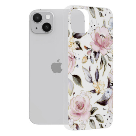 Husa compatibila cu Apple iPhone 14 Plus, Marble Floral, Alb