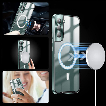 Husa MagSafe HTPMAG compatibila cu Samsung Galaxy S23 Plus, Atasare Magnetica, Clear Case, Transparent