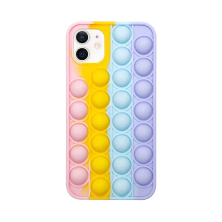 Husa compatibila cu Apple iPhone 11, Interactiv POP IT, Push Bubble Antisoc, Jucarie Antistres, Flexible, Rainbow, Multicolor