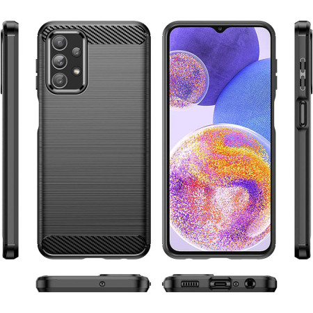 Husa Carbon Fiber compatibila cu Samsung Galaxy A23 4G, 5G, Flexibila, HTPMAG Protect 421.21, Black